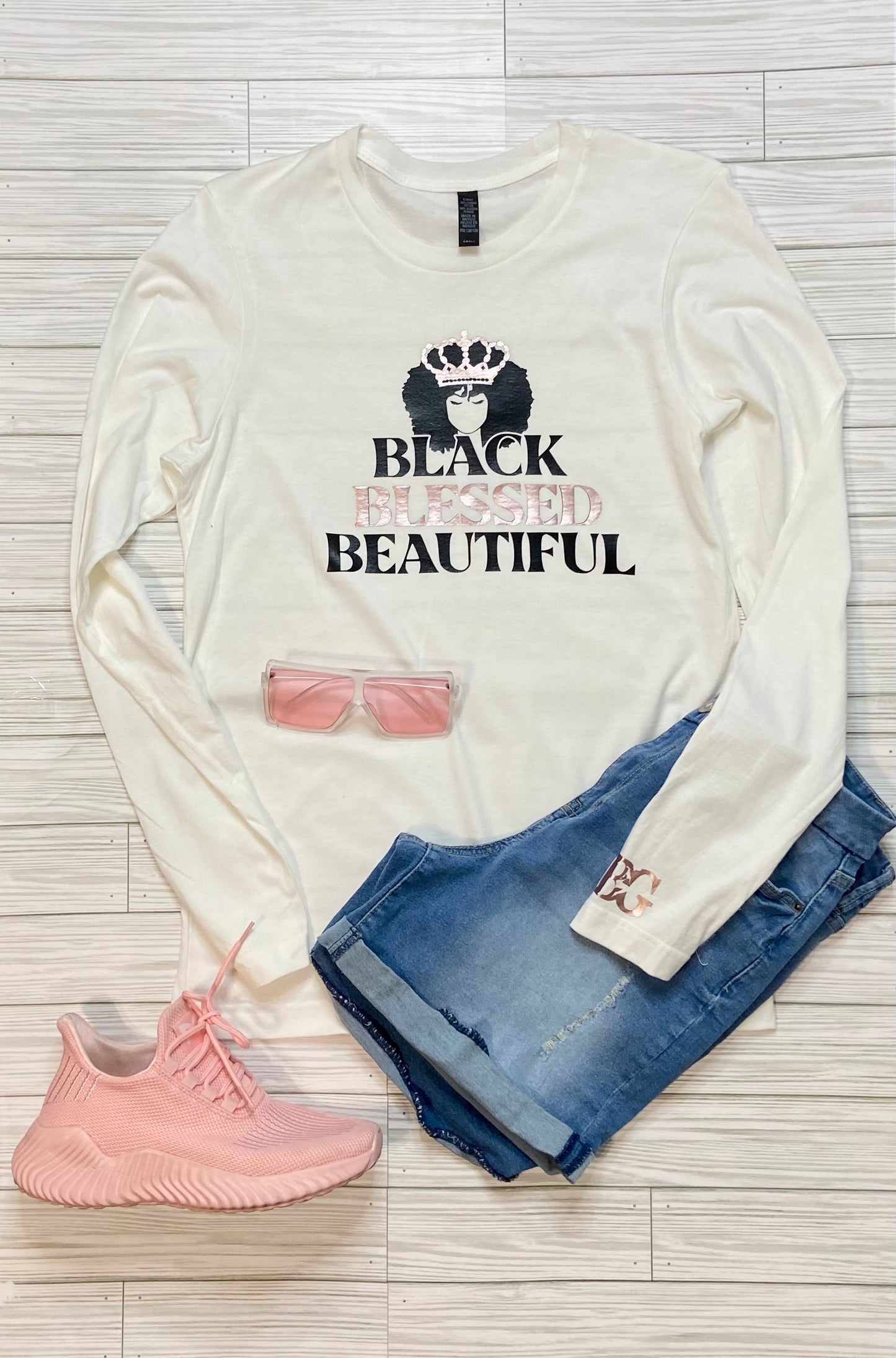Black Blessed & Beautiful  Long Sleeve Tee